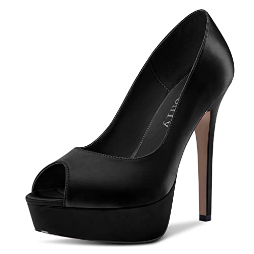 DearOnly Womens Platform Pumps Peep Open Toe High Stiletto Heel Slip On Satin Dress Shoes Bridal Wedding Classic Vintage 5 Inch