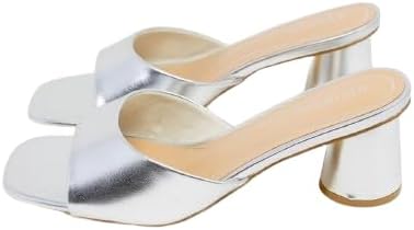 Bamboo Womens Square Open Toe Cylinder Block HeelMules