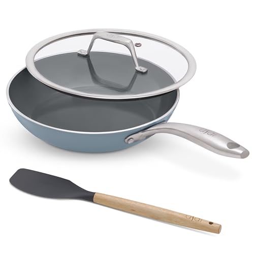 Image of Asai Ceramic Pan for Cooking 24cm Swiss Non-Stick Frying Pan with Lid | Blue | Lab-Tested | 100% Toxin Free | No PFAS, PFOA, PTFE | Superior Swiss Ceramic | Induction Safe │ ISI & FDA Approved