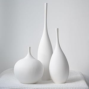 White Ceramic Vase Modern Boho Wabi-Sabi Flower Vase Set of 3 Decorative Aesthetic Vases for Centerpieces Pampas Matte Minimalist Vases for Living Room Table Shelf Home Decor Gift