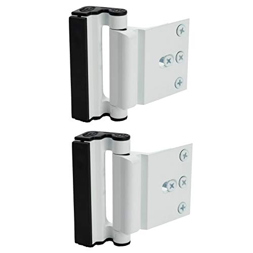 PUGED 2 Pack Upgraded Door Reinforcement Locks with 4 Screws, Home Security Door Lock Stopper for Toddler, Childproof Door Lock Night Lock Withstand 800 Lbs White