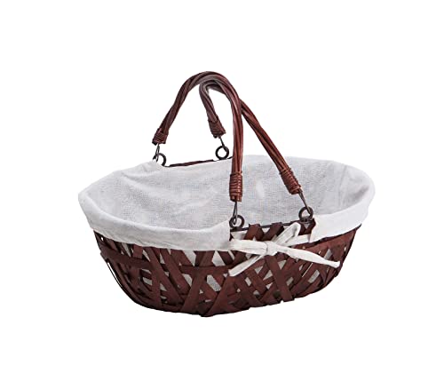 LUDI VIN Panier Ovale Osier/Bois Marron Tissu Beige 24280 Grand