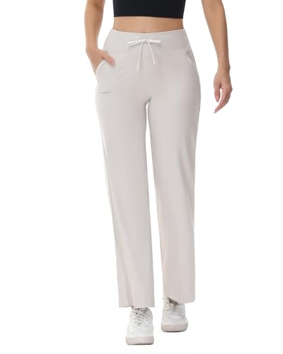 romansong Wide Leg Trouser Pants for Women Petite Length Drawstring Casual Yoga Workout Sweatpants Soft Pajama High Elastic Lounge Pants with Pockets Light Gray