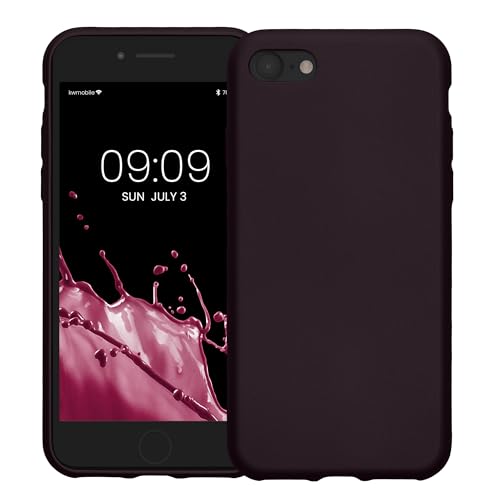 Image of kwmobile Case Compatible with Apple iPhone SE (2022) / SE (2020) / 8 /7 Case - Soft Slim Metallic TPU Silicone Cover - Metallic Berry