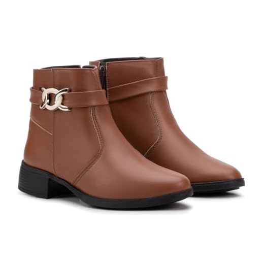 Bota Feminina Salto Confortável Cano Curto Couro (Caramelo, BR, Adulto, Numérico, 38)