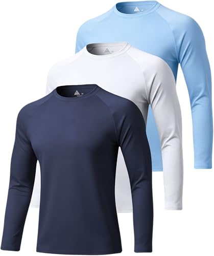 Mens Long Sleeve Sun Shirts Workout Tops Fast Dry Rash Guard Lightweight Hiking Running Sun Protection T Shirt Fishing Shirts for Men