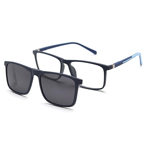 kachawoo Gafas de sol magnéticas con clip polarizadas cuadradas gafas de sol hombres mujeres gafas de conducción, Black Blue Frame, L