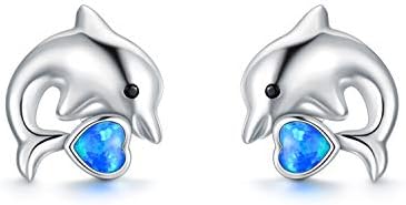 TOUPOP Sterling Silver Dolphin/Jellyfish/Owl/Shark Stud Earrings for Women Created Opal Cute Ocean Animals Earrings for Girls Birthday Christmas Gifts