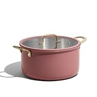 CAROTE 8QT Fully-Clad 3-Ply Stainless Steel Stockpot with Lid Small Kitchen Pot,Outer Ceramic Layer,Even Heating, Fits all stoves,Oven & Dishwasher Safe,Stay Cool Handle,Pink (PFAS/PFOA/PFOS Free)