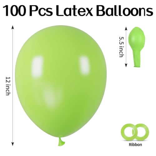 Image of 100pcs Lime Green Balloons 12 inch | Thickened Helium Fruit Green Balloons, Safari Jungle Dinosaur Summer Weddings St. Patrick's Day Birthday Party Decorations
