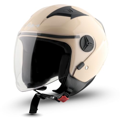 Image of Vega VO-05 Clark ISI Certified Open Face Motorcycle Helmet with High-Impact ABS Shell, UV-Resistant Scratch-Resistant Visor, Comfortable Breathable Inner Padding & Secure Fit - Ivory - L