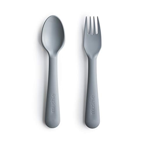 Image of mushie Flatware Fork and Spoon Set for Kids | Made in Denmark (Cloud)