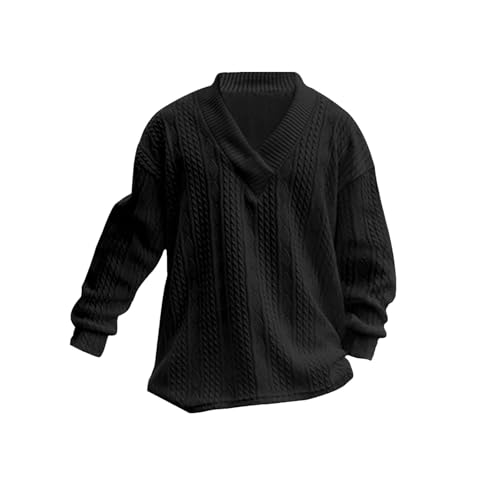 Men's Winter V-Neck Warm Solid Color Long-Sleeved Sweater, Casual Fashion Street Pullover