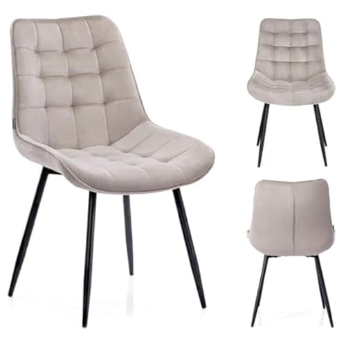 JD Velvet Chairs Modern Accent Dining Chairs Flannelette Comfy Upholstered Living Room Furniture Leisure Chairs with Black Metal Leg (Beige)