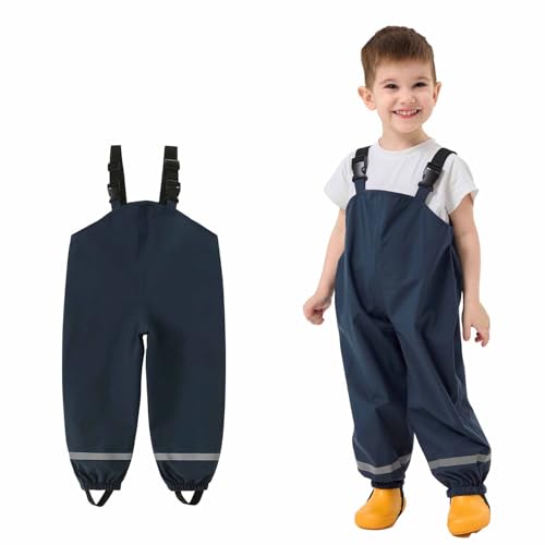 Kids Waterproof Dungarees UK Clearance Childrens Rain Trousers with Adjustable Shoulder Straps Boys Girls Rain Pants Reflective Strip Overalls Solid Color Rainwear for Outdoor Play, 2-7 Years - Image 5