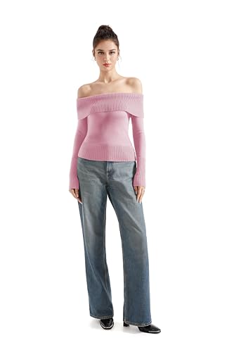 Image of SUUKSESS Women Off Shoulder Sweaters Long Sleeve Ribbed Knit Going Out Fall Tops Blouse