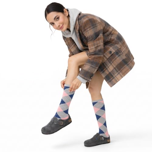 Image of Couver Women's Argyle Knee High Socks - Soft Acrylic Over the Calf Tube Style Socks for Casual Athletic - One Size