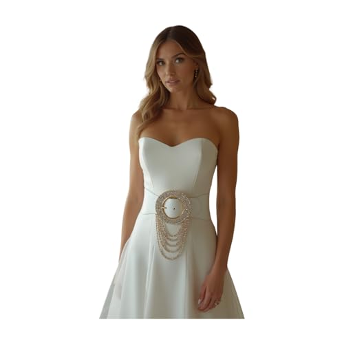 TrendyFashionJewelry Women Wide Bridal Belt Hip High Waist White Faux Leather Round Bling Circle Buckle Size S M