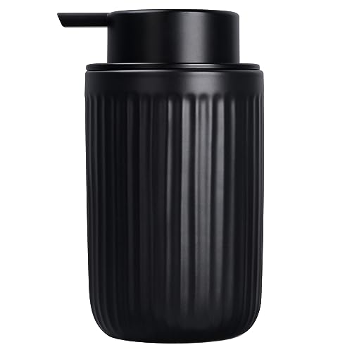 Image of BosilunLife Dish Hand Soap Dispenser - Black Liquid Pump Soap Dispenser for Bathroom Decro 12oz Ceramic Kitchen Dish Dispenser with Rust-Proof Liquid Pump Modern Refillable Lotion Bottles