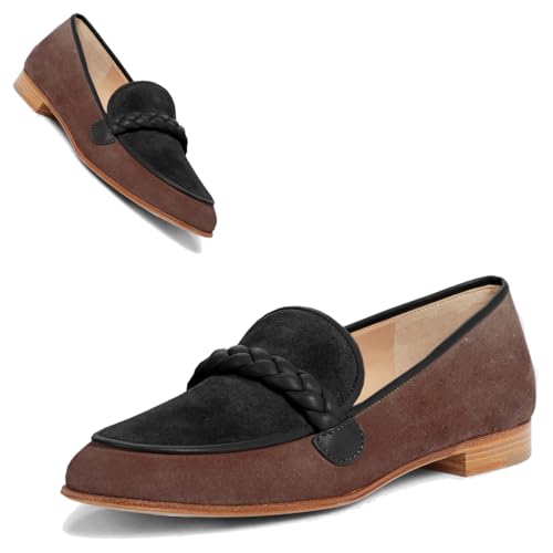 Image of MOOMMO Women Comfortable Suede Loafer Flats Round Closed Toe Slip On Penny Loafers Knitted Strap Oxford Loafer Shoes for Office Ladies Work Daily Casual Club Driver Flats Spring Elegant 4-11 M US