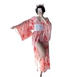 [Oceanmarina] 3点セット 浴衣 コスプレ セクシー ロング丈の着物 和服 ワンピース コスプレ 過激 エッチ な えろい 可愛い ランジェリー コスチューム エロ下着 レディース 衣装 仮装 プレゼント 着物＋腰紐＋Tパンツ (ピンクＢ)