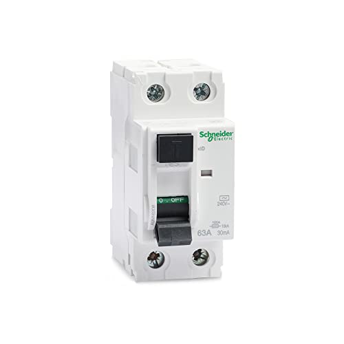 Image of Schneider Electric Acti9 xID RCCB 63A 2-Pole 30mA AC Type (A9N16208) | Residual Current Circuit Breaker for Electric Shock & Fire Protection | DIN Rail Mount | IEC /EN Certified | White