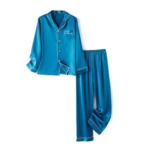 Kids Silky Satin 𝐏ajamas Sets 2pc Solid Buttons Long Sleeve Shirts with Pants 𝐏𝐉 F𝐚mily Collar Soft Sl𝐞epwear Outfits