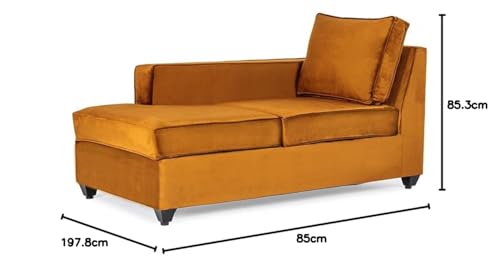 Image of Wakefit L Shape Sofa Set for Living Room | 3 Year Warranty - 3 Seater + Chaise (Velvet, Amber)