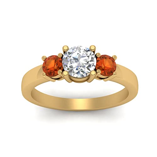 Image of 55Carat Choose Your Gemstone 3 Stone Round Diamond CZ Engagement Ring Yellow Gold Plated Round Shape 3 Stone Engagement Rings Minimal Modern Design Birthday Gift Wedding Gift US Size 4 to 12
