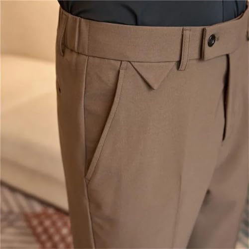 Men Slim Fit Suit Pants Solid Color Business Casual Straight Dress Trousers Office Wear with Elastic Waist4
