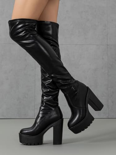 Platform Thigh High Boots for Women Chunky Block Heels Over The Knee Boots Stretch Go-Go Boot Party Boots2