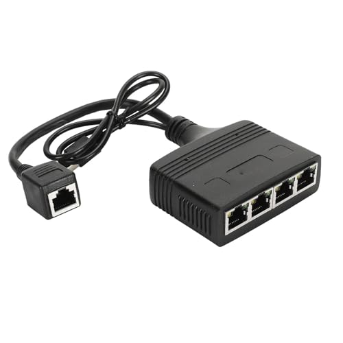 Ethernet Splitter 1 to 4 Speed 1000Mbps RJ45 Network Adapter, Gigabit 4 Port Simultaneous Connection for Cat5 5e 6 7 8 Cables, Supports Charging with Closed Insulation