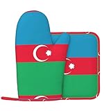 Ofenhandschuhe & Topflappen mit Flagge von Aserbaidschan, rutschfest & hochtemperaturwiderstandsfähig, leicht zu reinigen & aufzuhängen.