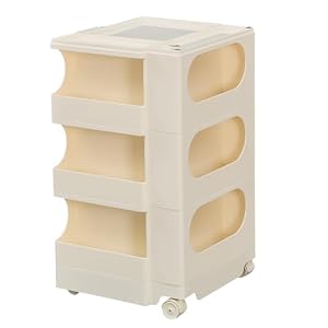 Sanesuline CUBEワゴン 3段 キャスター付き スチール 収納ワゴン コード通し穴 スリム インテリア オフホワイト