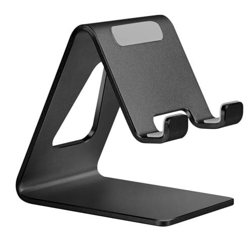 Aoviho Cell Phone Stand for Desk, Desktop Phone Holder, Aluminum Mobile Phone Stand for iPhone 15 14 13 12 pro Mini 11 X Xr Xs max 8 7 6 6s Plus Samsung Galaxy S21 Ultra All Smart Phones, Black
