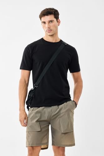 Image of SNITCH Men Slim Fit Cotton Lycra T-Shirt | Minimalist Pullover Short Sleeve Crew Neck Styling | Breathable Stretchable Soft Texture Casual Everyday Wear Plain Tee