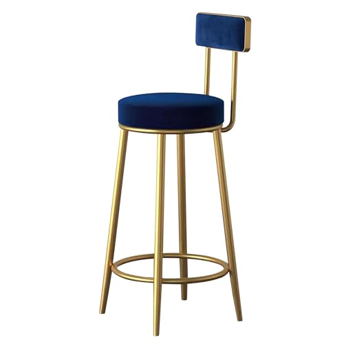 Tabouret de bar en velours rond avec dossier et pieds dorés pour îlot de cuisine