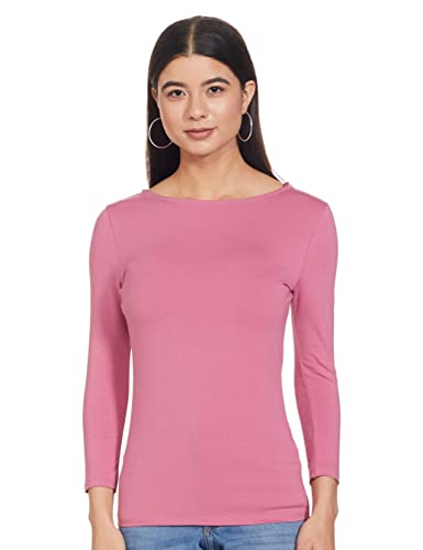 Image of Marks & Spencer Womens Solid Cotton Blend Boat Neck Slim Fit T-Shirt