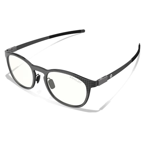 Image of ANYLUV Blue Light Glasses Men, Vintage Round Carbon Fiber Eyewear, Lightweight Mens Computer Gaming Glasses, Anti Eyestrain