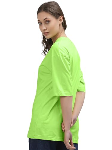 Image of LEOTUDE Women's cotton Oversized Fit Oversized Half Sleeve Tshirt, Round Neck Longline Drop Shoulder Solid T-Shirt
