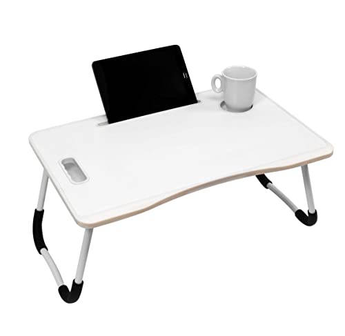THE SECRET HOME Bandeja para Desayuno - Mesa Plegable para Portátil con Cajón - Bandeja Abatible - Mesa Pequeña para Ordenador, Cama, Dormitorio, Salón, Comedor (Blanco) Cover