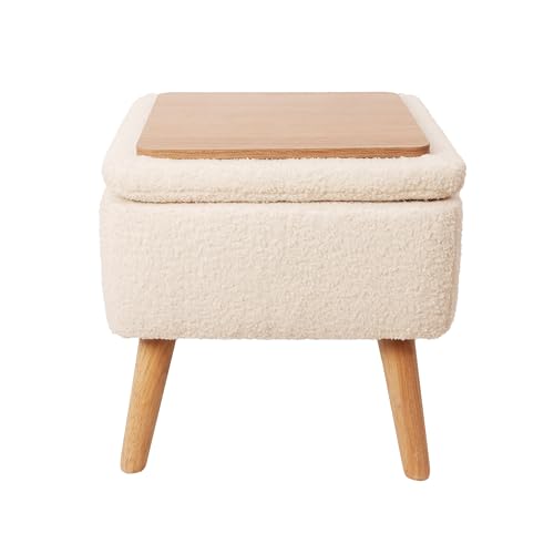 La Mejor Recopilación de Reposapiés los 10 mejores. 46 MU:4LIFE Taburete Otomano con Asiento Acolchado y Tapa de MDF como Mesa Auxiliar, Reposapiés con Baúl de Almacenaje para Sala y Recámara (Tela Teddy, Blanco)