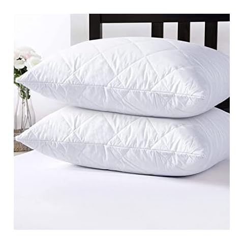 Imperial Rooms Pillows 2 Pack - Hotel Quality Standard Bed Pillow with Quilted Cover- Premium Hollow-Fiber Filled Down Alternative Soft Luxury White Pillows for Stomach, Back and Side Sleeper Cover