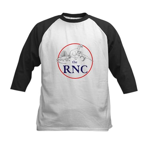 CafePress The RNC, Dinosaurs Baseball Jersey Kids Cotton Baseball Jersey, 3/4 Raglan Sleeve Shirt Black/White