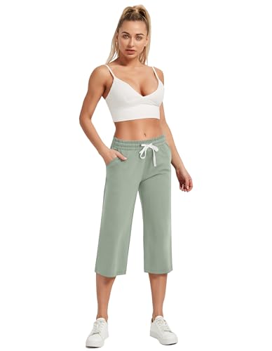 Image of SPECIALMAGIC Women Capri Pants Cotton Yoga Wide Leg Pajama Pants Capris Sweatpants Sports