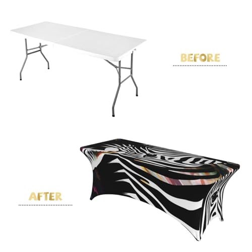 Nappe de table extensible rectangulaire à motif zèbre abstrait en élasthanne pour réception