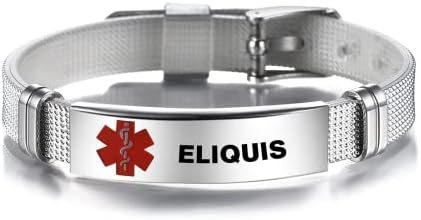 YQSLIN Medical Alert ID Bracelet for Women Men's Emergency First Aid Health Alert Laser Engraved ELIQUIS Satinless Steel Adjustable Silicone Wristband Bracelets