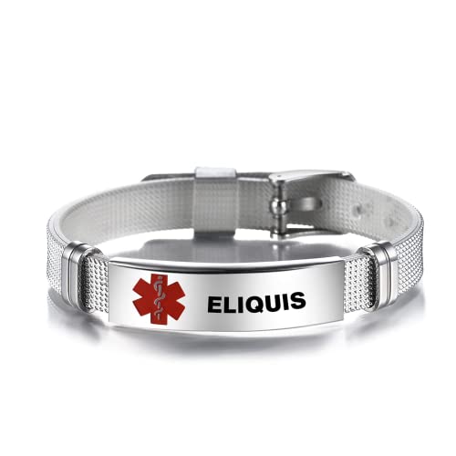 Yqslin Medical Alert Id Bracelet For Women Men's Emergency First Aid Health Alert Laser Engraved Eliquis Satinless Steel Adjustable Silicone Wristband Bracelets #TOP3