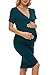 Smallshow Women's V Neck Bodycon Maternity Dress Side Ruched Pregnancy Clothes Teal Large