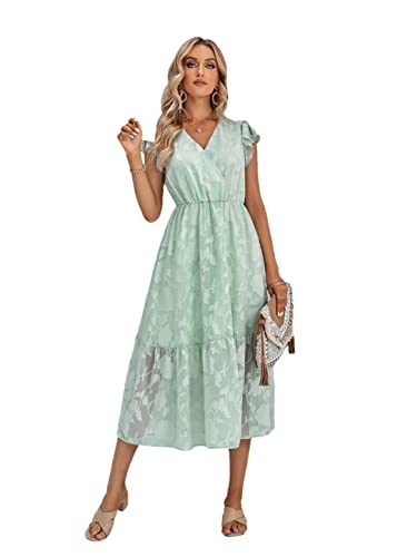 Robe décontractée à manches papillon coupe fluide avec col en V